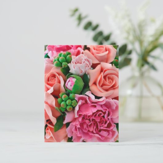 Koraal- en roze Rozen bloemen Briefkaart (Staand voorkant)