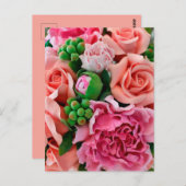 Koraal- en roze Rozen bloemen Briefkaart (Voorkant / Achterkant)