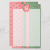 Koraal en Sage Green Polka Dots Briefpapier (Voorkant / Achterkant)