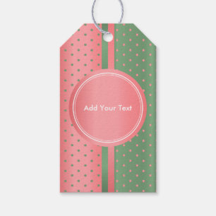 Koraal en Sage Green Polka Dots Cadeaulabel