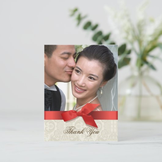 Koraal en Taupe Dank u Photo Card Briefkaart (Staand voorkant)