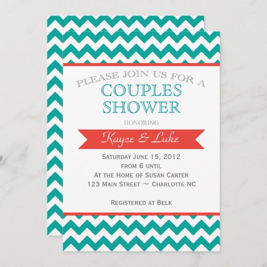 Koraal en turquoise Chevron Shower Kaart (Voorkant / Achterkant)