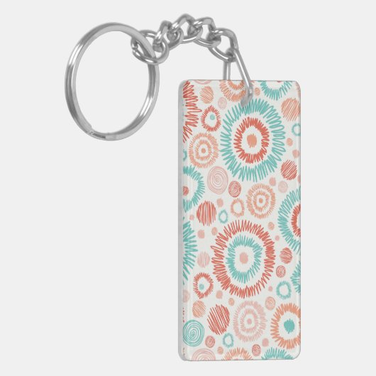 Koraal en Turquoise Stoodle ZigZag Circles Abstrac Sleutelhanger (Voorkant Links)