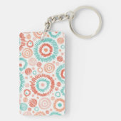 Koraal en Turquoise Stoodle ZigZag Circles Abstrac Sleutelhanger (achterkant)