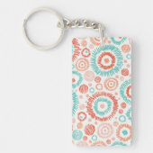 Koraal en Turquoise Stoodle ZigZag Circles Abstrac Sleutelhanger (Voorkant)