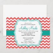 koraal en turquoise Uitnodiging (Voorkant / Achterkant)