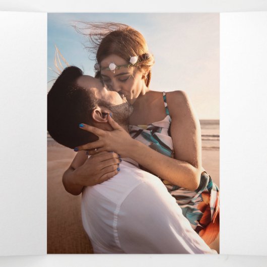 Koraal en wit abstracte kunst bruiloft ceremonie drieluik programma (Binnenkant midden)