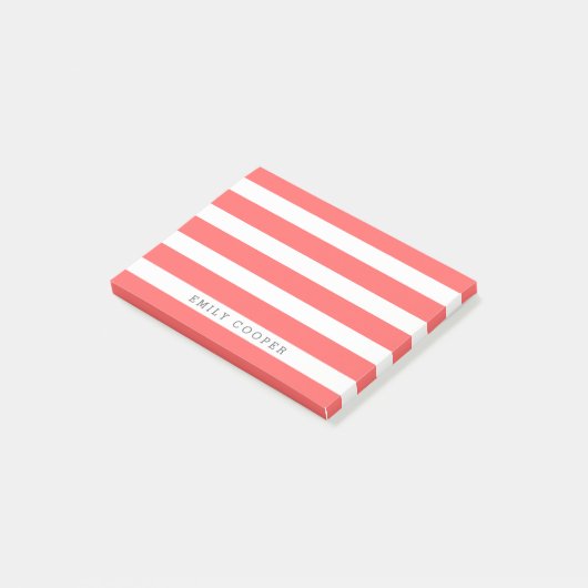 Koraal en Wit Klassieke Strepen Monogram Post-it® Notes (Schuin)