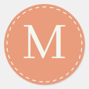 Koraal en wit kleurrijke monogrammen ronde sticker