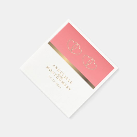 Koraal en wit met gouden harten servetten (Hoek)