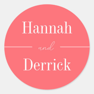 Koraal en Wit Moderne Huwelijksuitnodiging Ronde Sticker