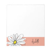 Koraal en witte grillige Daisy met aangepaste teks Notitieblok (Voorkant)
