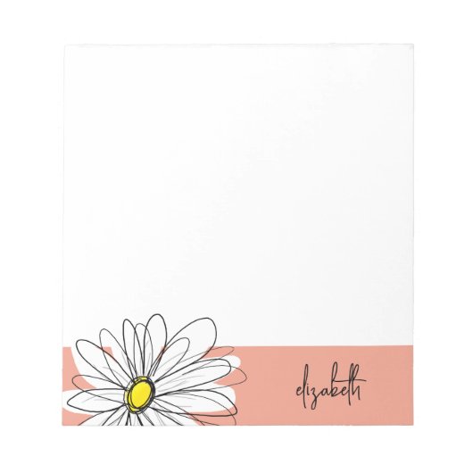 Koraal en witte grillige Daisy met aangepaste teks Notitieblok (Voorkant)