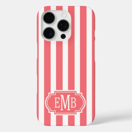 Koraal en witte monogramstrepen Case-Mate iPhone case (Achterkant)