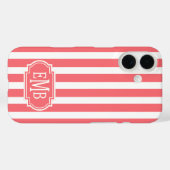 Koraal en witte monogramstrepen Case-Mate iPhone case (Achterkant (horizontaal))