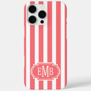 Koraal en witte monogramstrepen iPhone 16 pro max hoesje