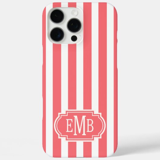 Koraal en witte monogramstrepen Case-Mate iPhone case (Achterkant)