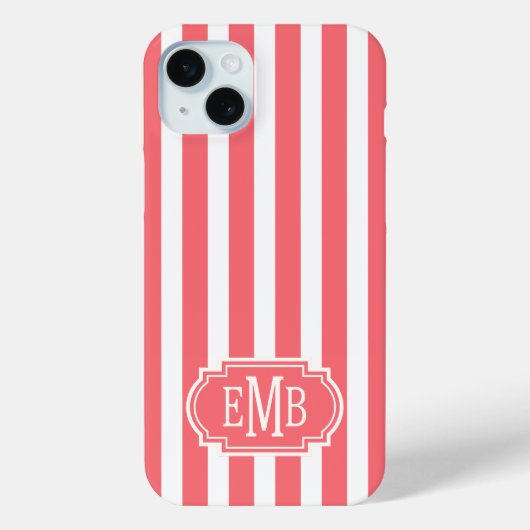 Koraal en witte monogramstrepen Case-Mate iPhone case (Achterkant)