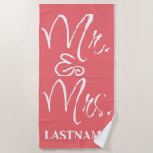 Koraal en witte Mr. en Mrs. monogram Strandlaken (Voorkant)