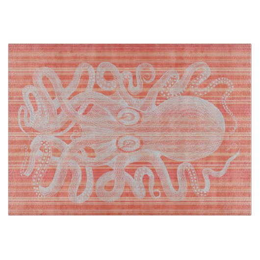 Koraal en witte octopus snijraad snijplank (Voorkant)