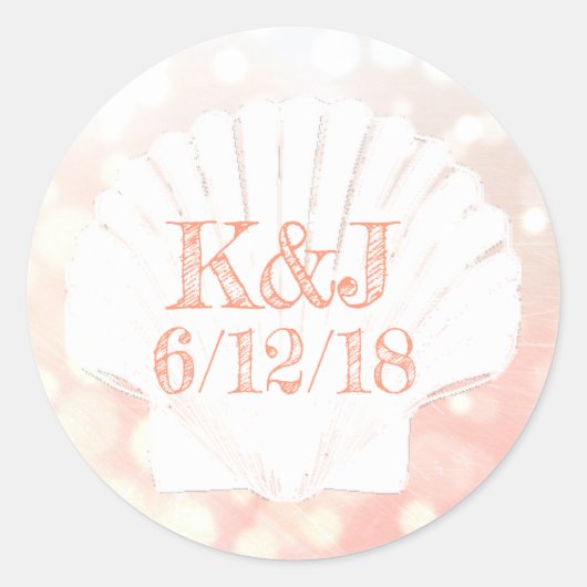 Koraal en Witte Seashell Seaside Wedding Stickers (Voorkant)