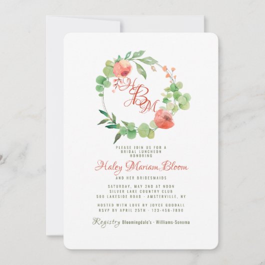 Koraal Essence Bruids Luncheon Douche uitnodiging (Voorkant)