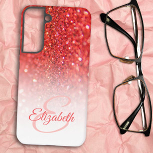 Koraal Faux Glitter Ombre Chic Monogram Cadeauidee Samsung Galaxy Hoesje