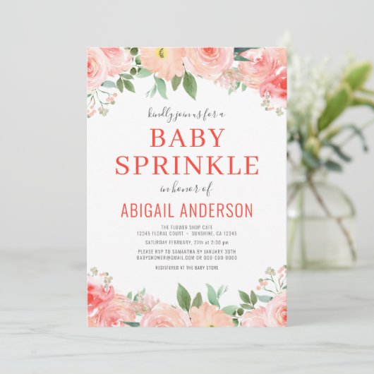 Koraal Floral Baby Sprinkle Peach Waterverf Kaart (Staand voorkant)
