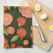 Koraal gekleurde bloem thee handdoek (Quarter Fold)
