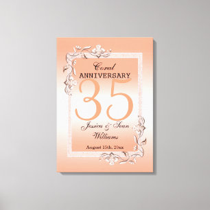 Koraal Gem en Glitter 35th Wedding Jubileum Canvas Afdruk