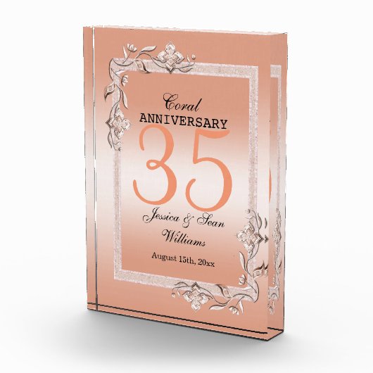 Koraal Gem en Glitter 35th Wedding Jubileum Fotoblokken (Rechts)