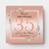 Koraal Gem en Glitter 35th Wedding Jubileum Fotoplaat (Voorkant)