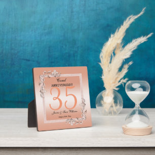Koraal Gem en Glitter 35th Wedding Jubileum Fotoplaat