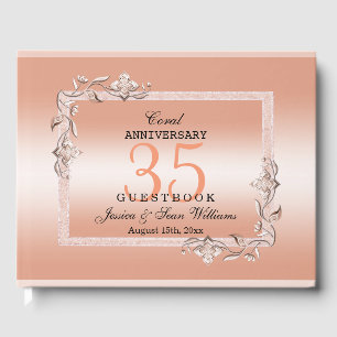 Koraal Gem en Glitter 35th Wedding Jubileum Gastenboek