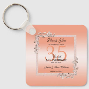 Koraal Gem en Glitter 35th Wedding Jubileum Sleutelhanger