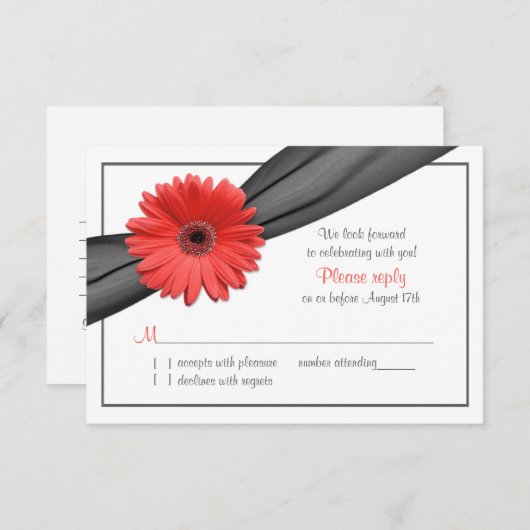 Koraal Gerber Daisy Grey Lint Bruiloft RSVP (Voorkant / Achterkant)