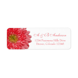Koraal Gerbera Daisy Bruiloft Retouradres Label