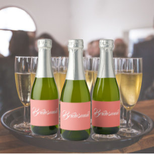 Koraal gestileerde script bruiloft bruidsmeisje sparkling wijnetiket