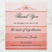 Koraal gestreepte ton-sur-ton romantische trouw wijn etiket (Enkel label)