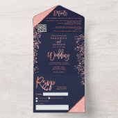 Koraal glitter confetti navy blauwe bruiloft all in one uitnodiging (Binnen)