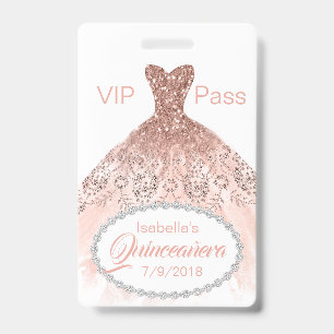 Koraal Glitter Jurk Quinceañera VIP-feest Badge