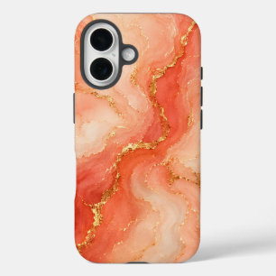Koraal Goud Marmer Rivier Abstract iPhone 16 Hoesje