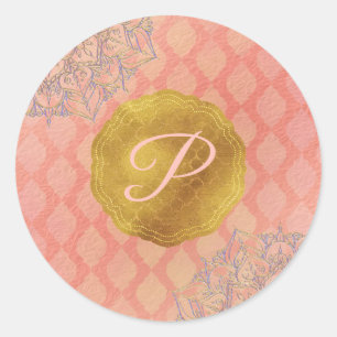 Koraal Goud Marokkaanse Glam Monogram Bruiloft Fav Ronde Sticker