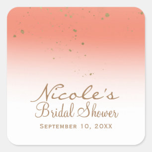 Koraal & Goud Moderne Bruiloftsshower Feest Glamou Vierkante Sticker