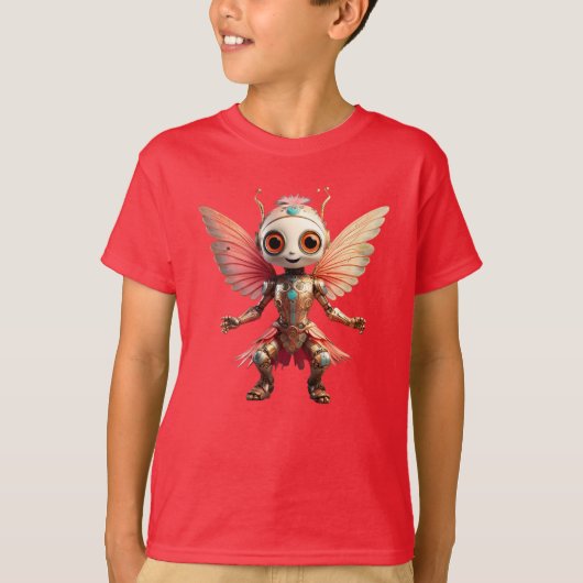 Koraal Gouden Schattige Dansende Robot Pixie T-shirt (Voorkant)