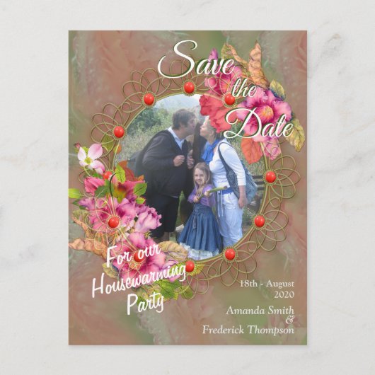 Koraal, gras en pony-roze bloei aankondigingskaart (Voorkant)