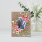 Koraal, gras en pony-roze bloei aankondigingskaart (Staand voorkant)