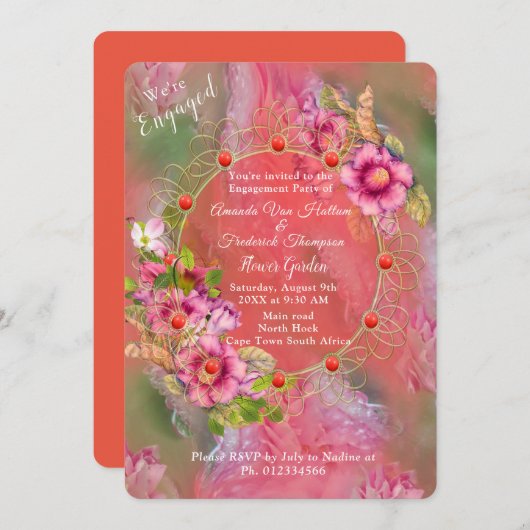 Koraal, gras en pony-roze bloei kaart (Voorkant / Achterkant)