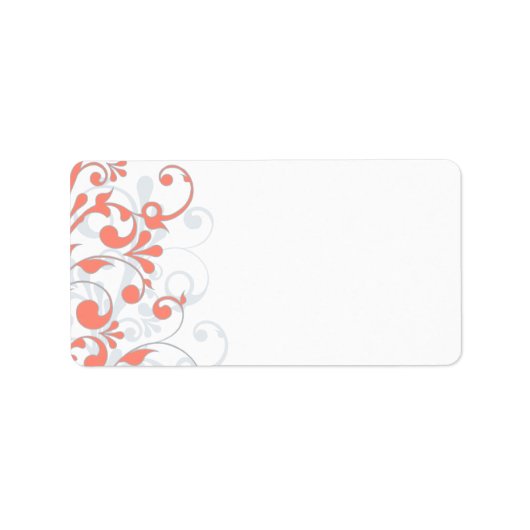 Koraal Grijs Abstract Bloemen Bruiloft Blank Adres Etiket (Voorkant)