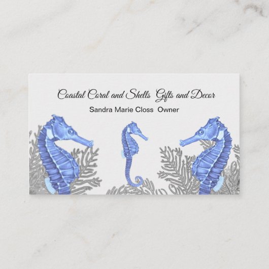Koraal Grijs Blauw Zeepaardje Eenvoudige Kust Visitekaartje (Achterkant)